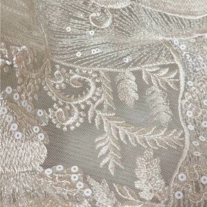Mushroom Sequin Embroidered Lace Fabric in Champagne for Gowns Mantillas Veils